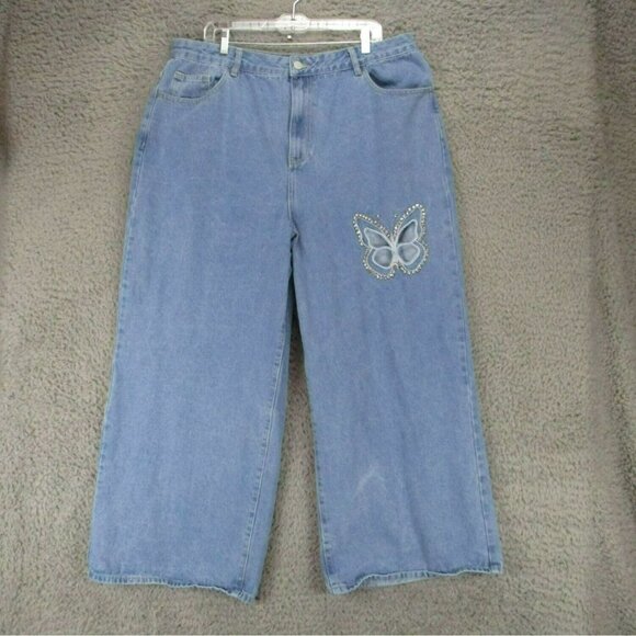 Cider Jeans Womens 2XL Medium Wash High Rise Butterfly Cutout Wide Leg - Picture 1 of 10